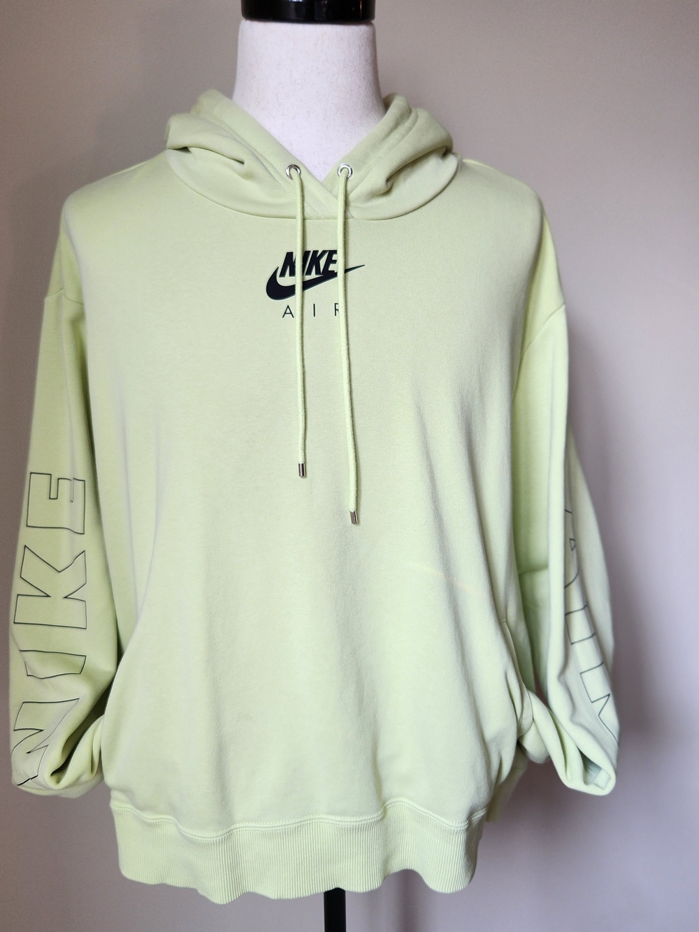 Nike Air Mens Fleece Pullover Hoodie Lime Green Black Outline Sleeve Graphics M